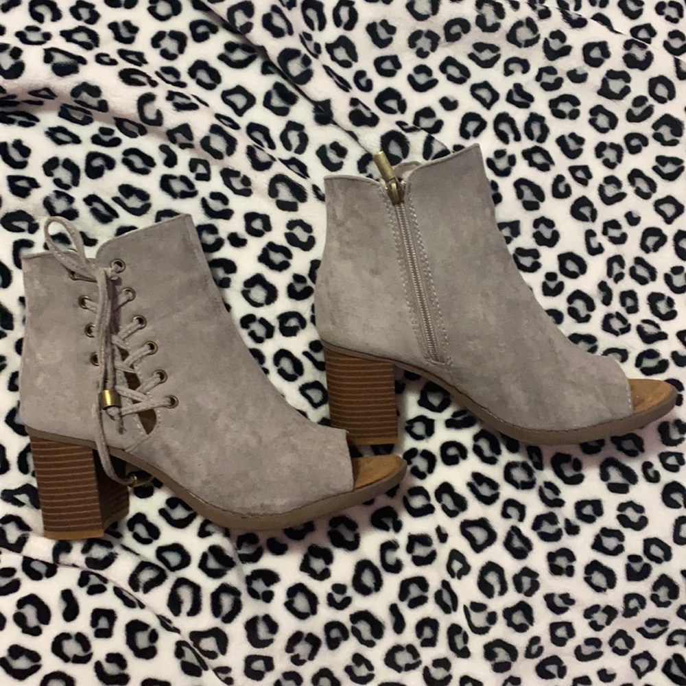 Gray suede booties